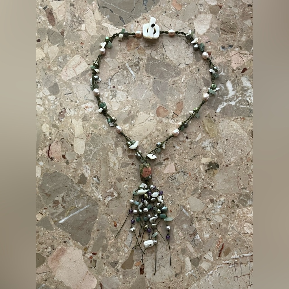 Pearls, Shell & Semi-Precious Stones Handmade Beaded Necklace 18 in Beach Summer